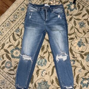 Trendy Blue Distressed Skinny Jeans